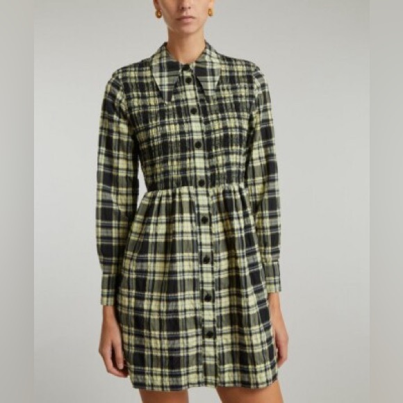 Ganni Seersucker Check Smocked Shirtdress size 40 eu - Picture 4 of 12